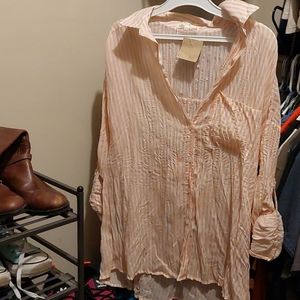 Striped olive &oak button up shirt